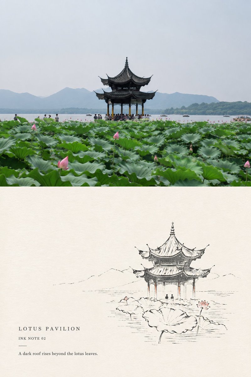 极简墨线风景小笺：旅行照片被提炼成纸上一页 - 图 2