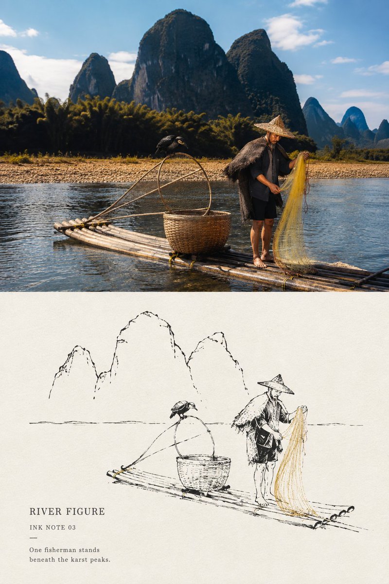 极简墨线风景小笺：旅行照片被提炼成纸上一页 - 图 3