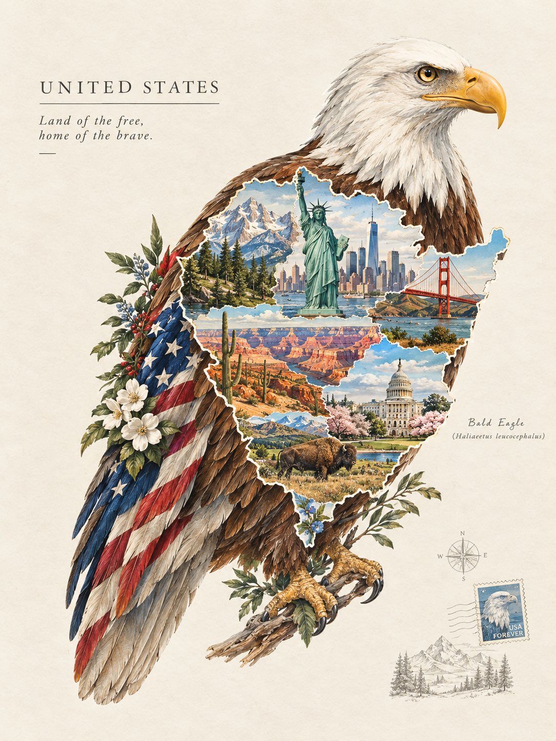 国鸟轮廓插画：地标与羽毛的文化地图 - 图 2