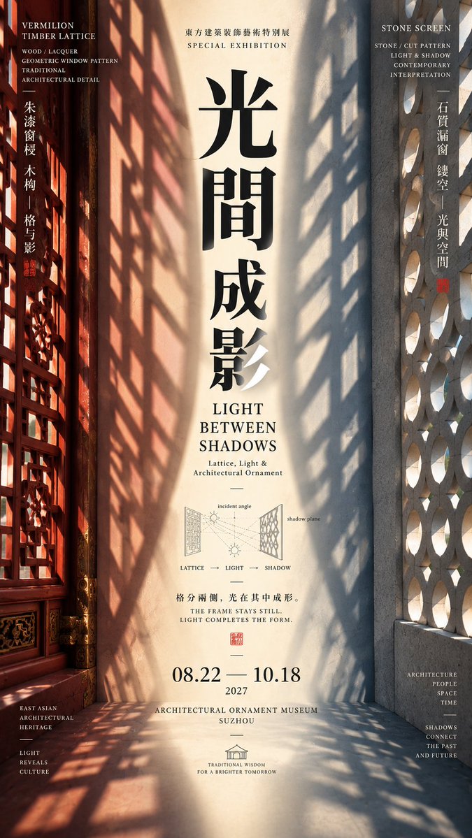 中轴夹景：东方文化展览海报构图框架 - 图 2