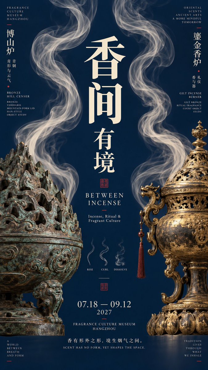 中轴夹景：东方文化展览海报构图框架 - 图 4