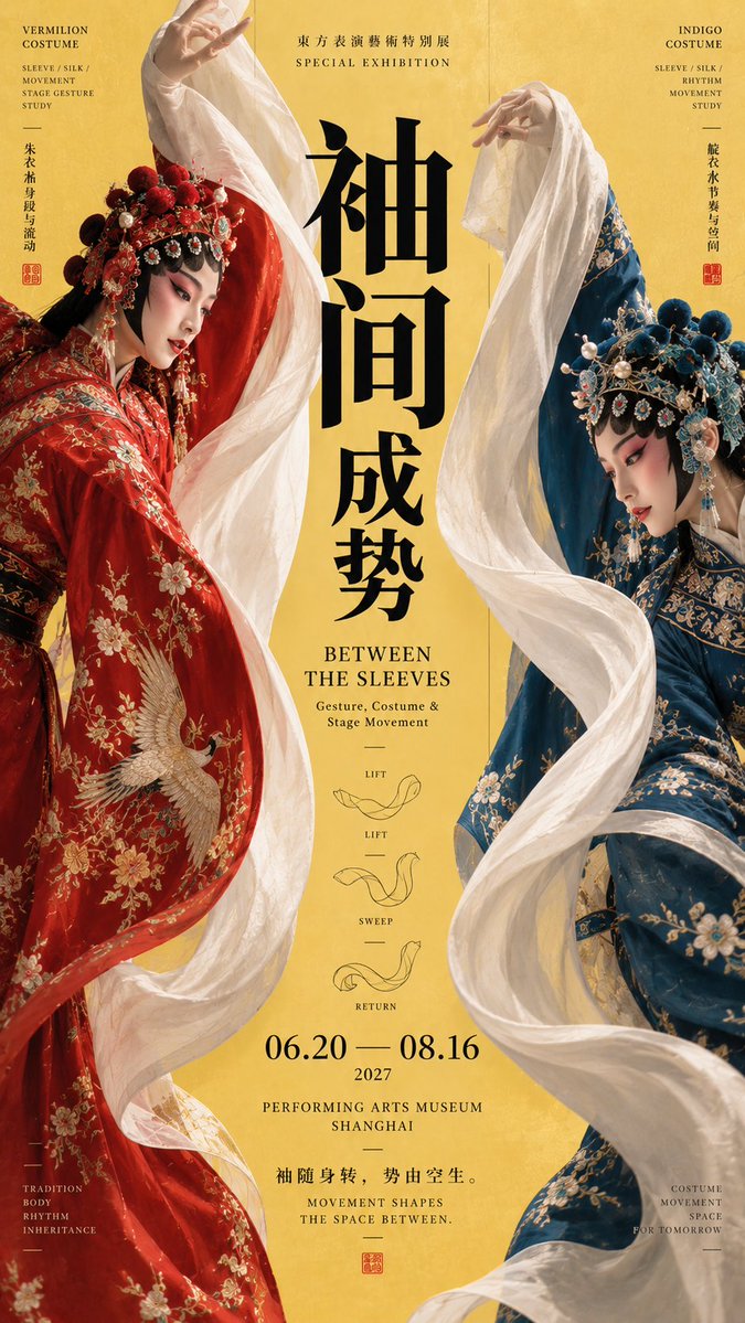 中轴夹景:东方文化展览海报构图框架