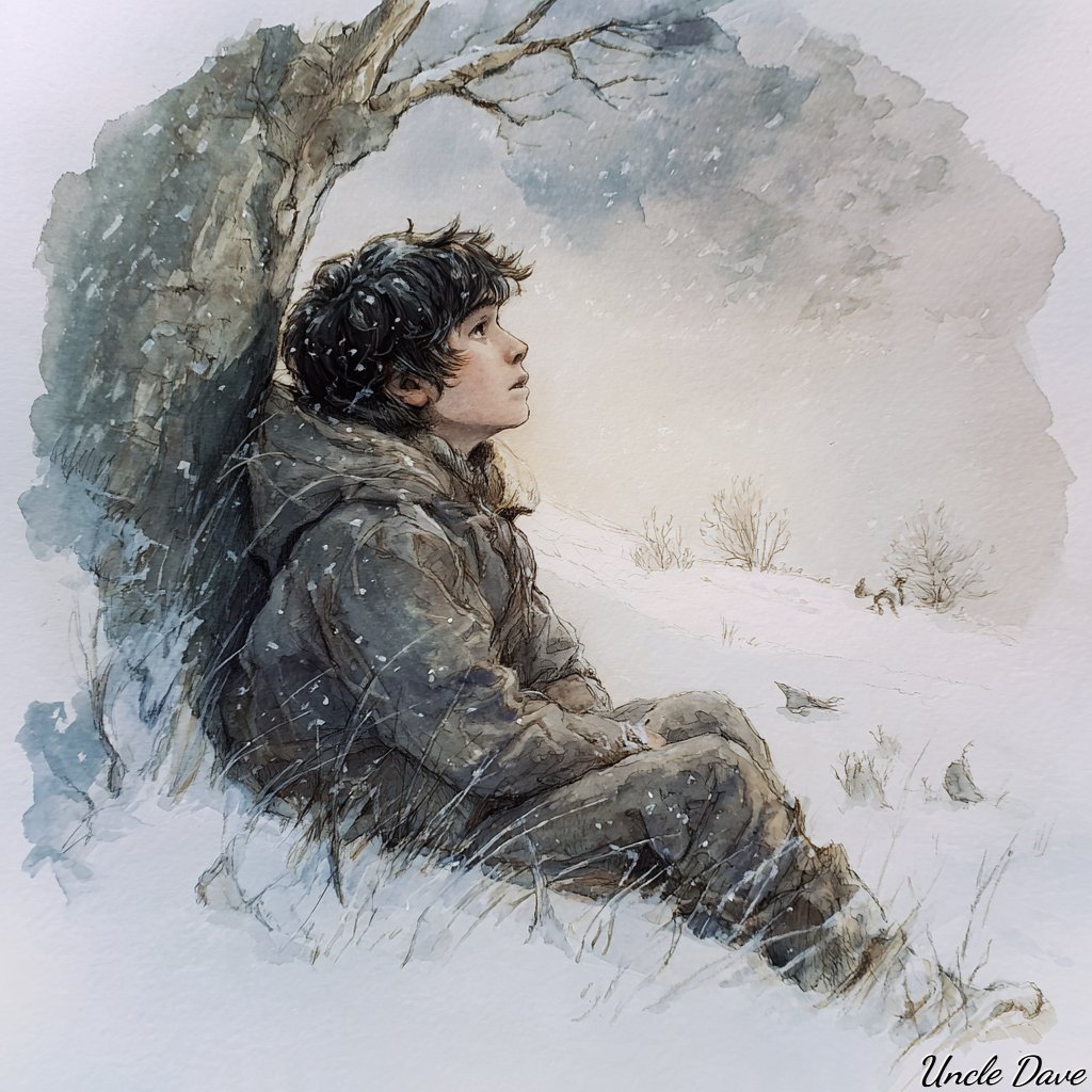 暴风雪男孩：水彩圆框故事书vignette - 图 3