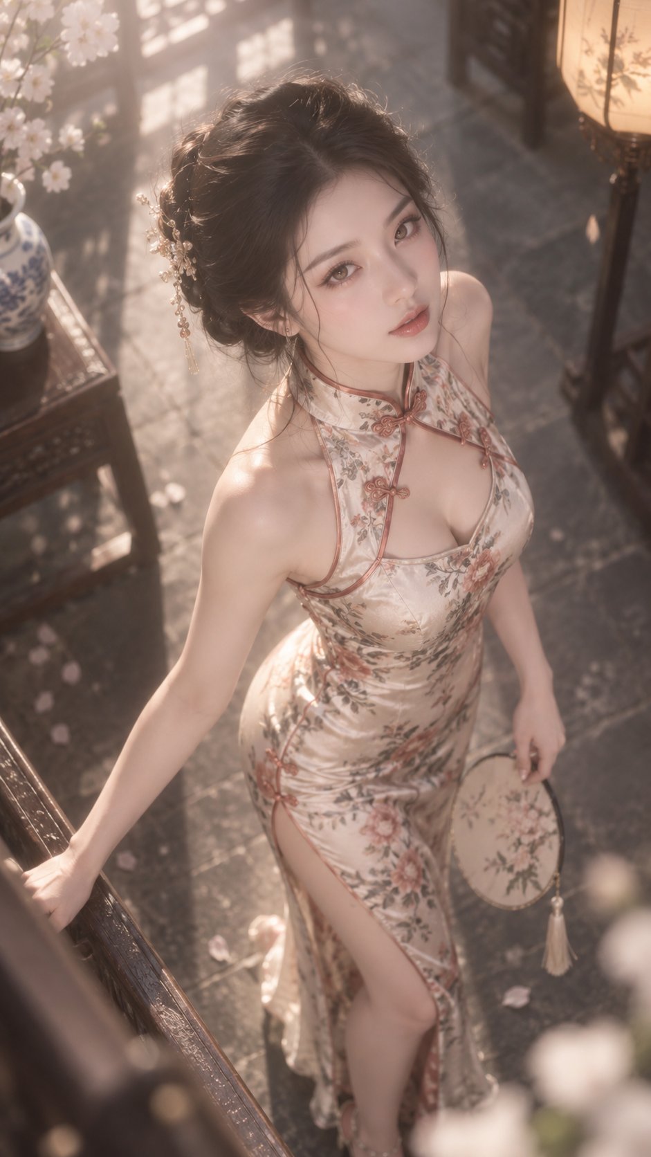 旗袍柔光:俯拍梦幻人像
