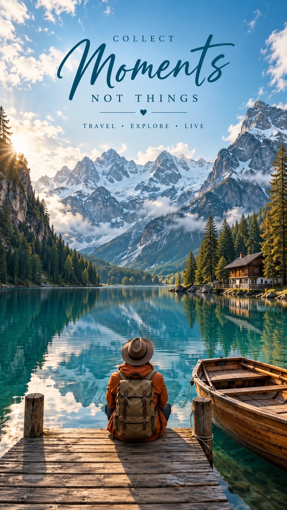 高山湖泊旅行编辑海报
