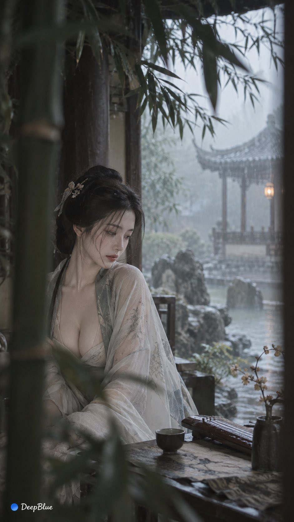 惊鸿一瞥：花影帘幕后的古典琵琶佳人 - 图 2