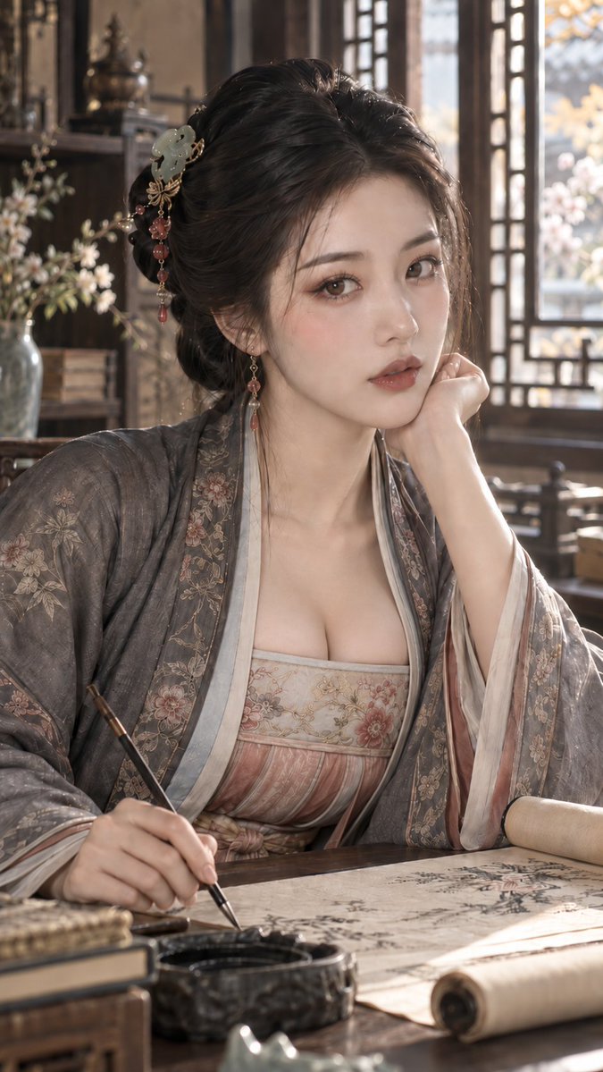 古风书卷电影感人像:秋砚胭脂的知性闺秀