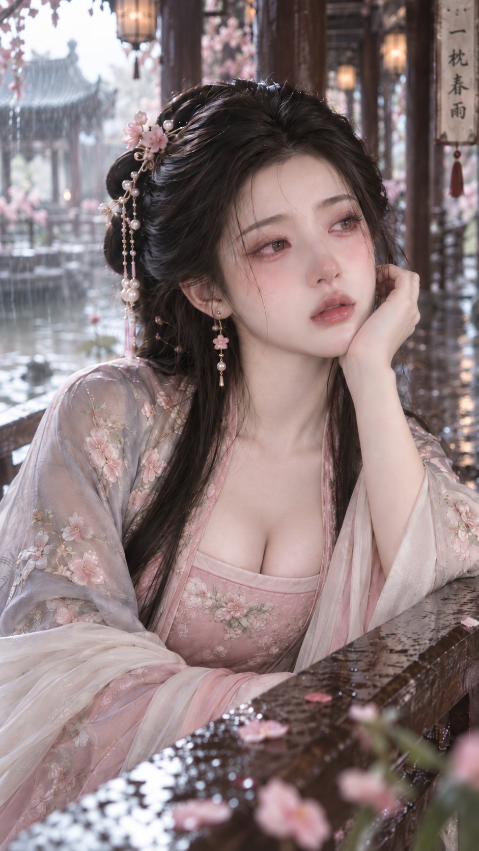 一枕春雨:古风回廊的夕棠微醺妆电影感
