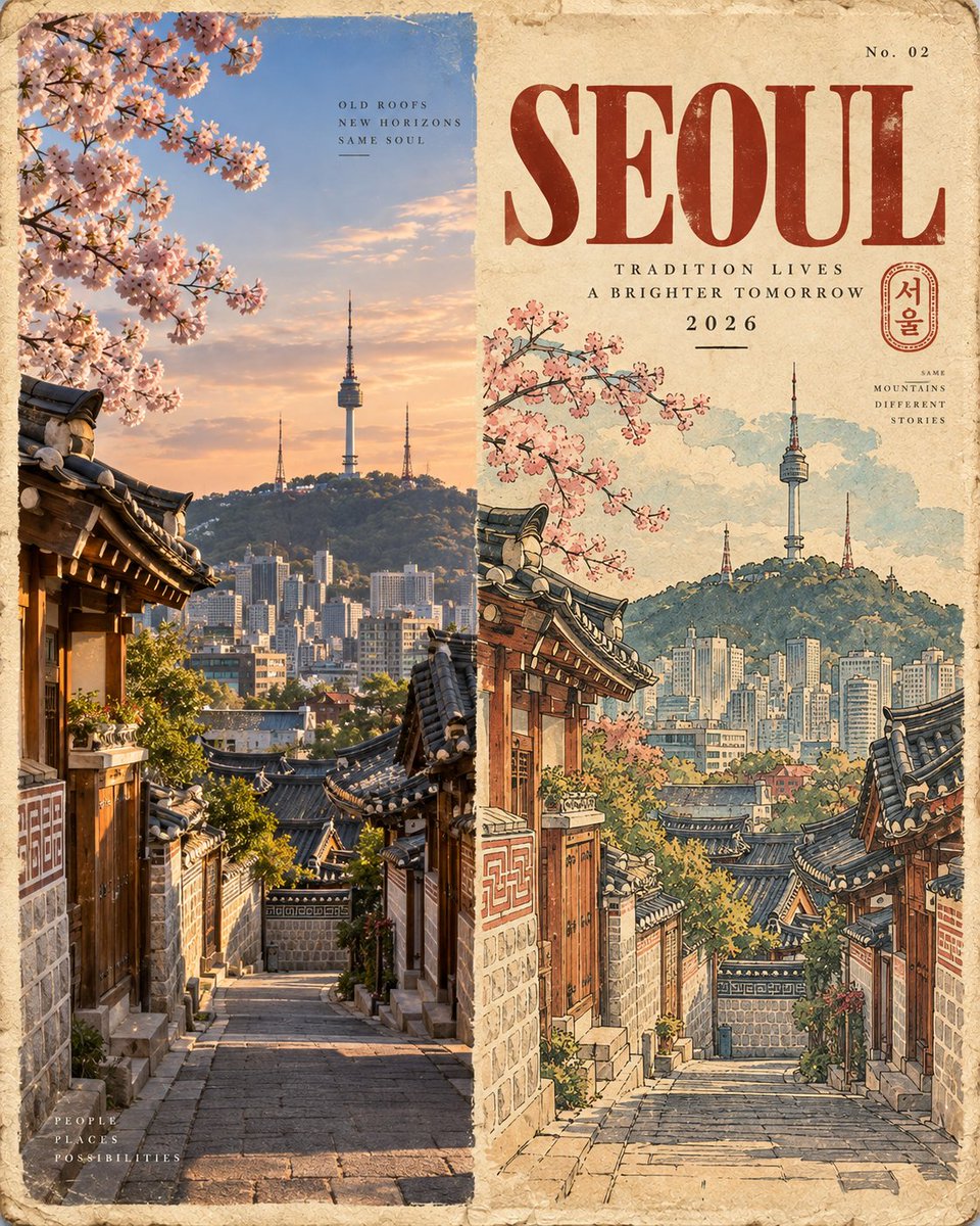 复古旅行海报：摄影与手绘的双视角城市记忆 - 图 2