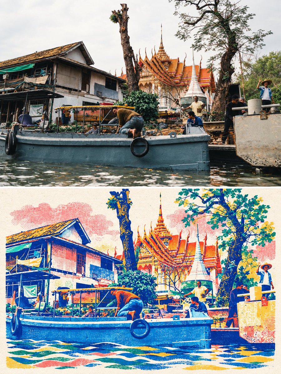 彩色套印旅行海报：专色网点转绘 - 图 2