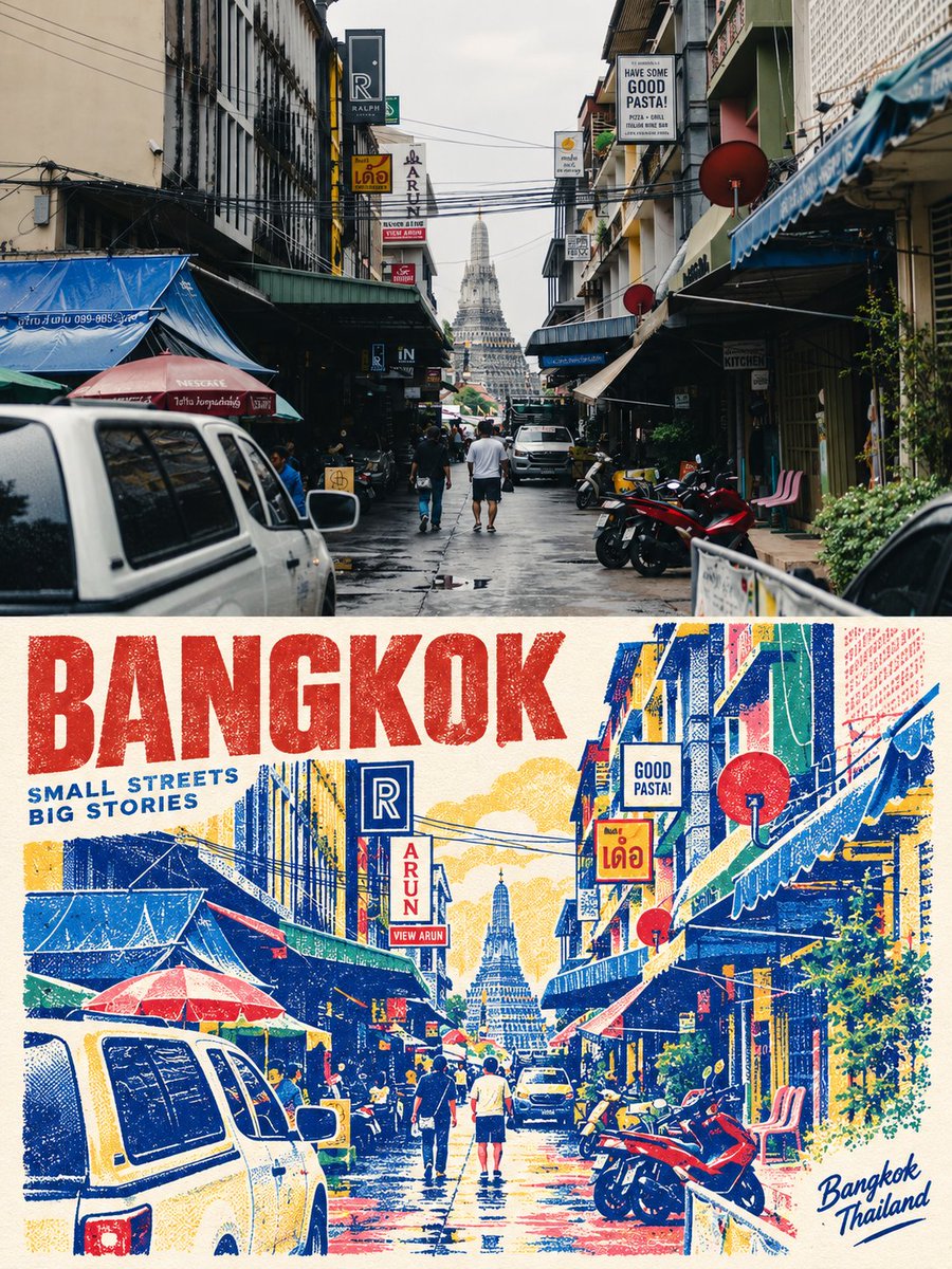 彩色套印旅行海报:专色网点转绘
