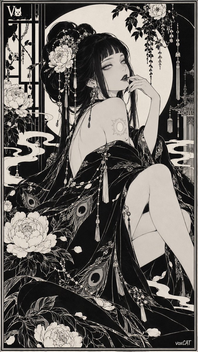 黑白颓废主义：新艺术东方仕女 - 图 4