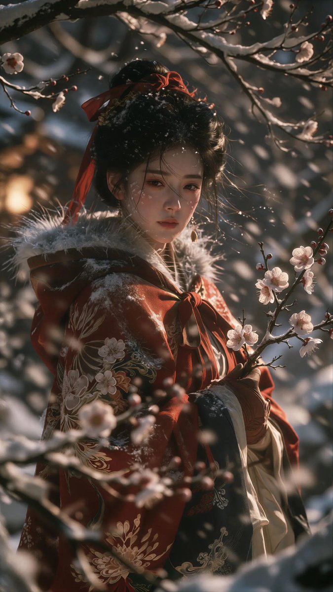 春雨桃花林中的古风少女 - 图 3