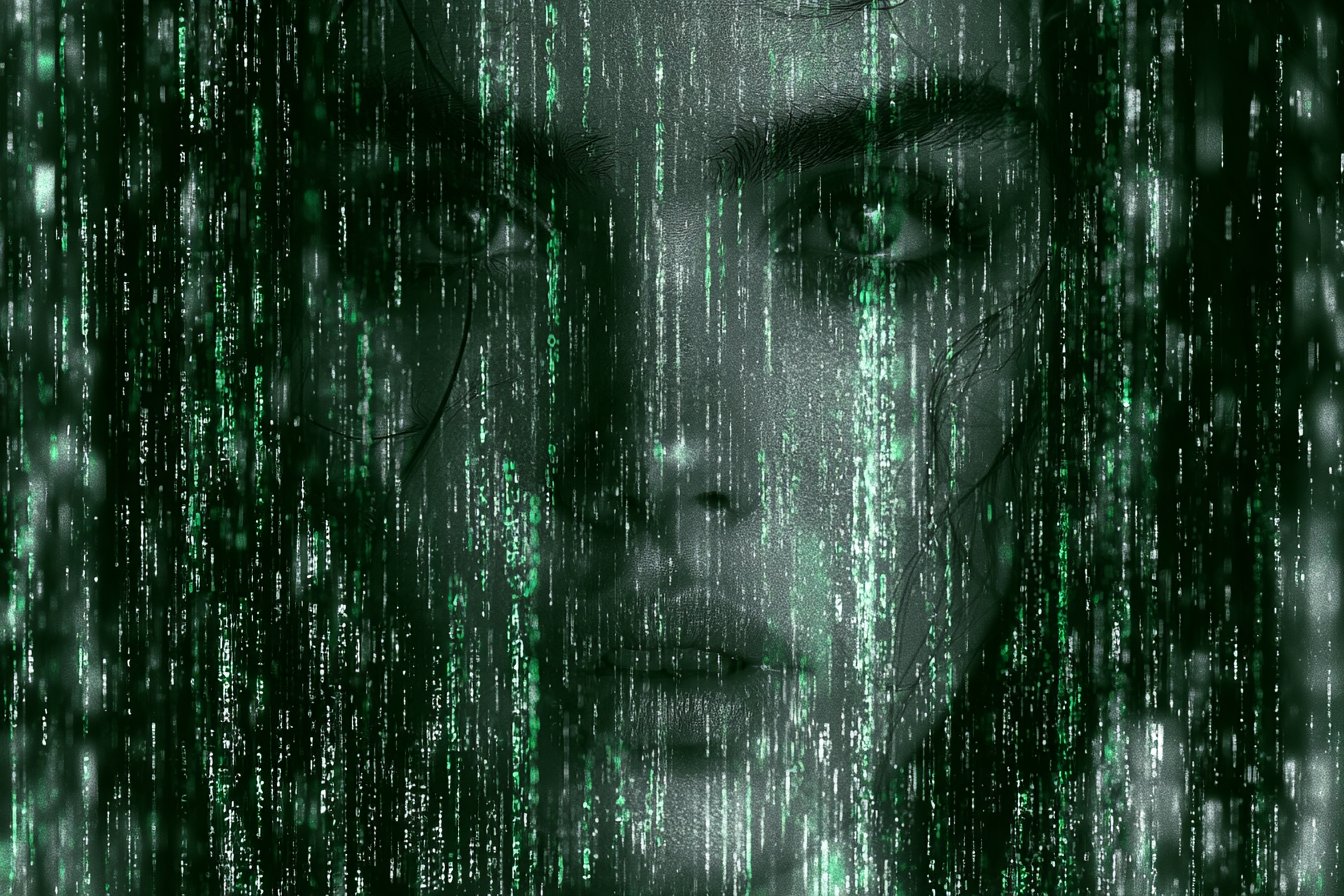 全息矩阵幻影:赛博数字雨中的未来意象