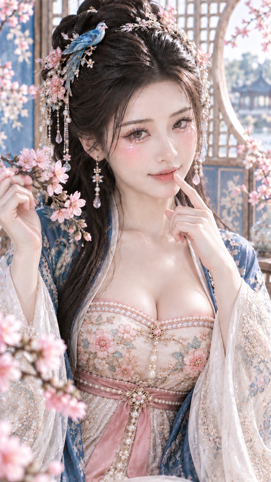 桃枝逗春风:古风撞色美妆特写