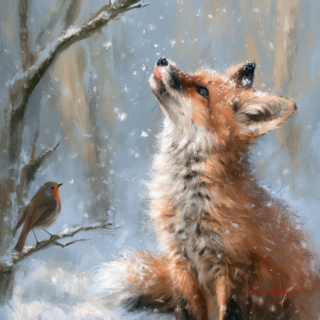 Beanie Blossom Prompt: A young fox experiencing it...