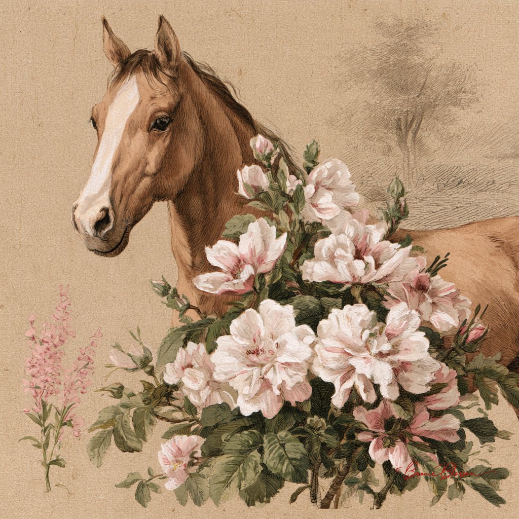 Beanie Blossom Prompt: a classic botanical and ani...
