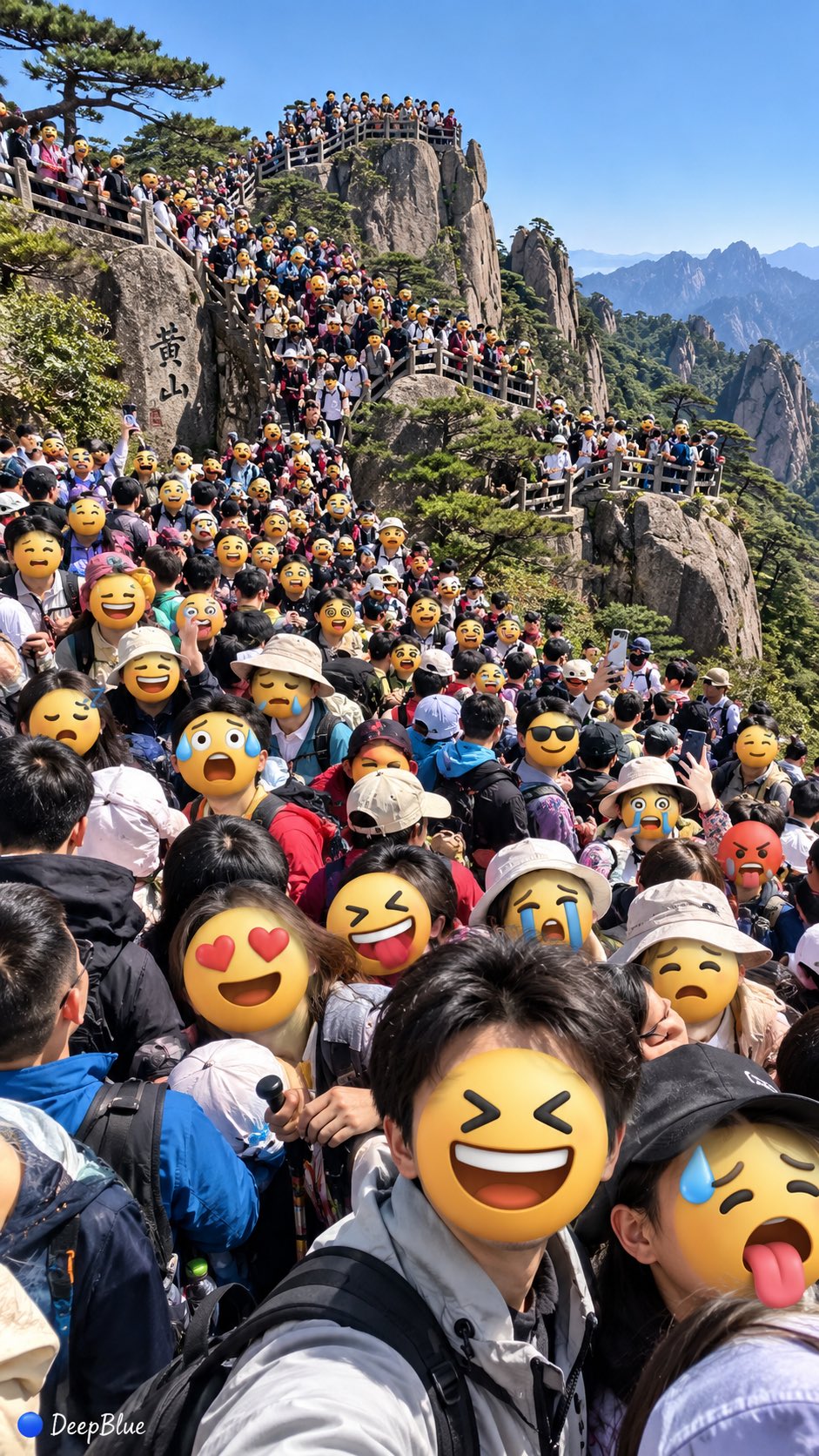 国庆长城人海浮现立体表情脸 - 图 4