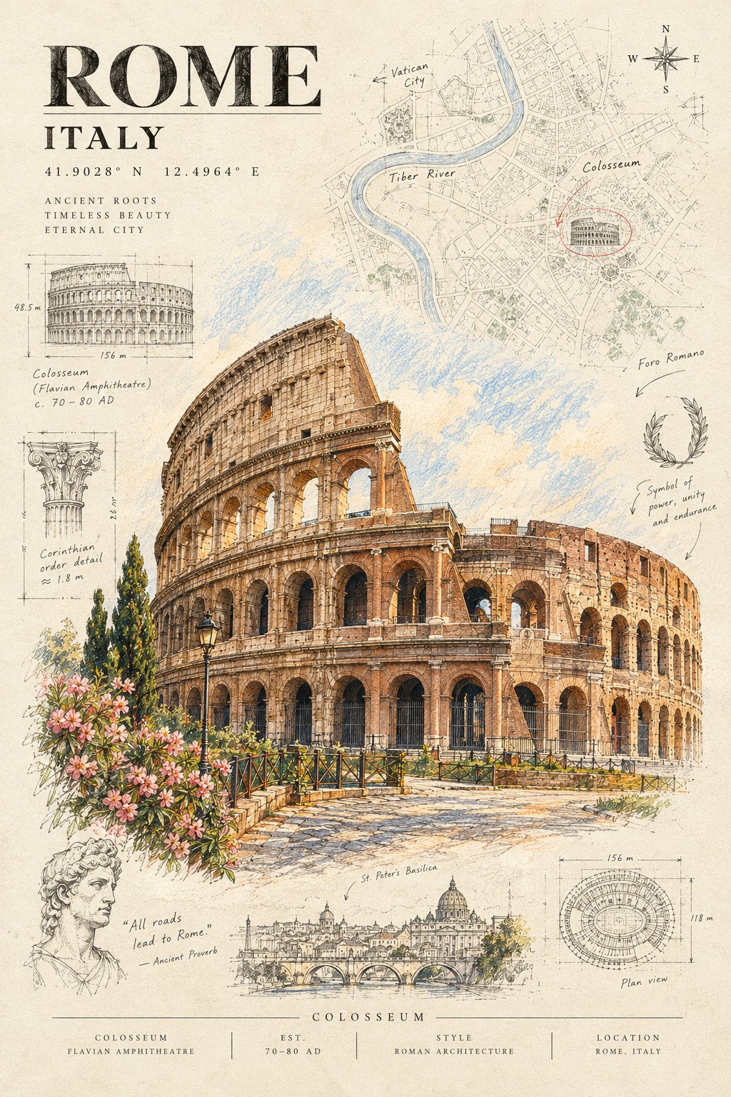 彩铅细墨勾勒的建筑旅行护照 - 图 2