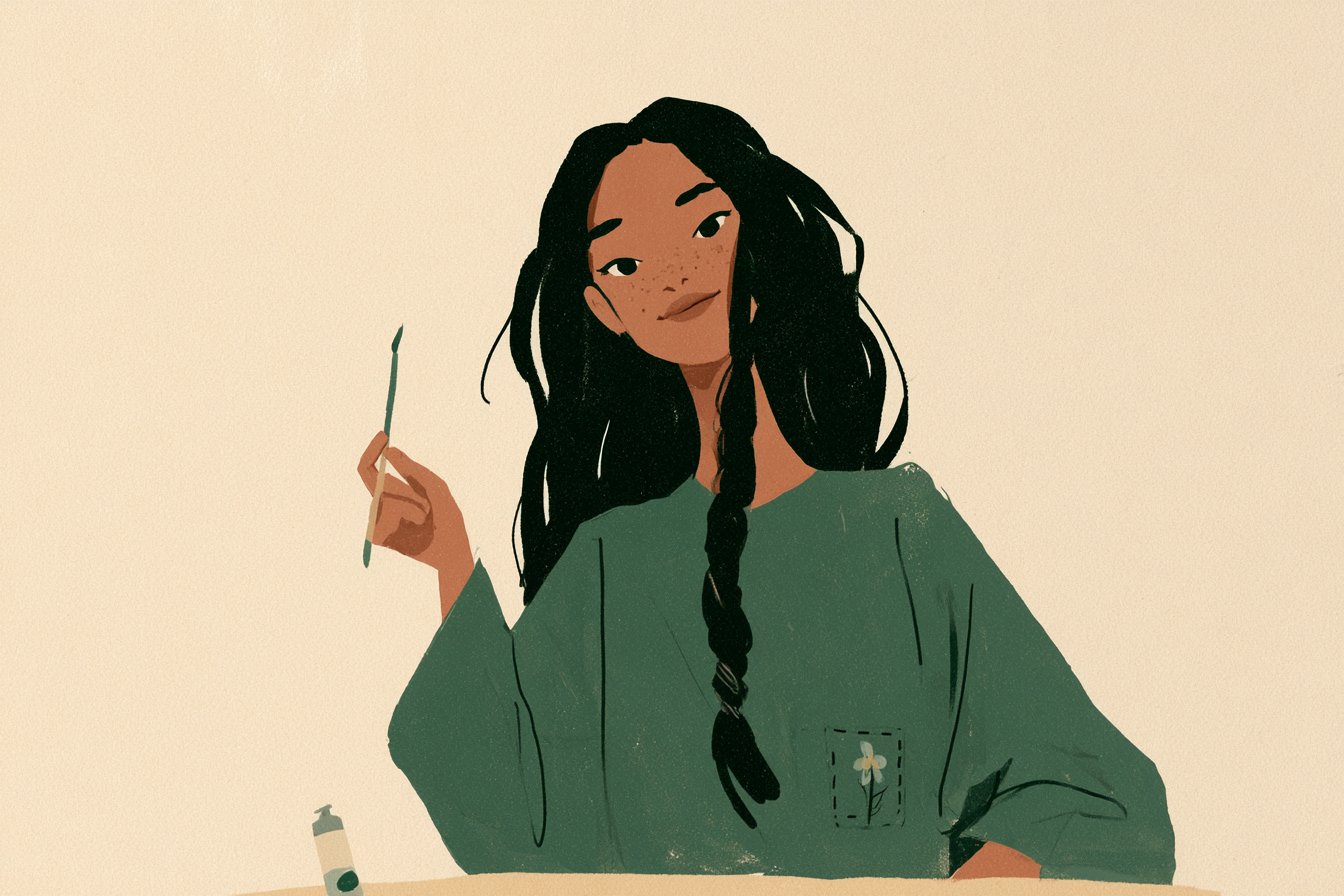 柔和米色背景上的极简风人物插画 - 图 2