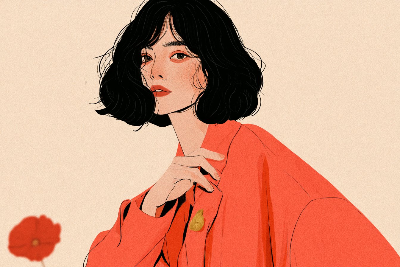 柔和米色背景上的极简风人物插画 - 图 4