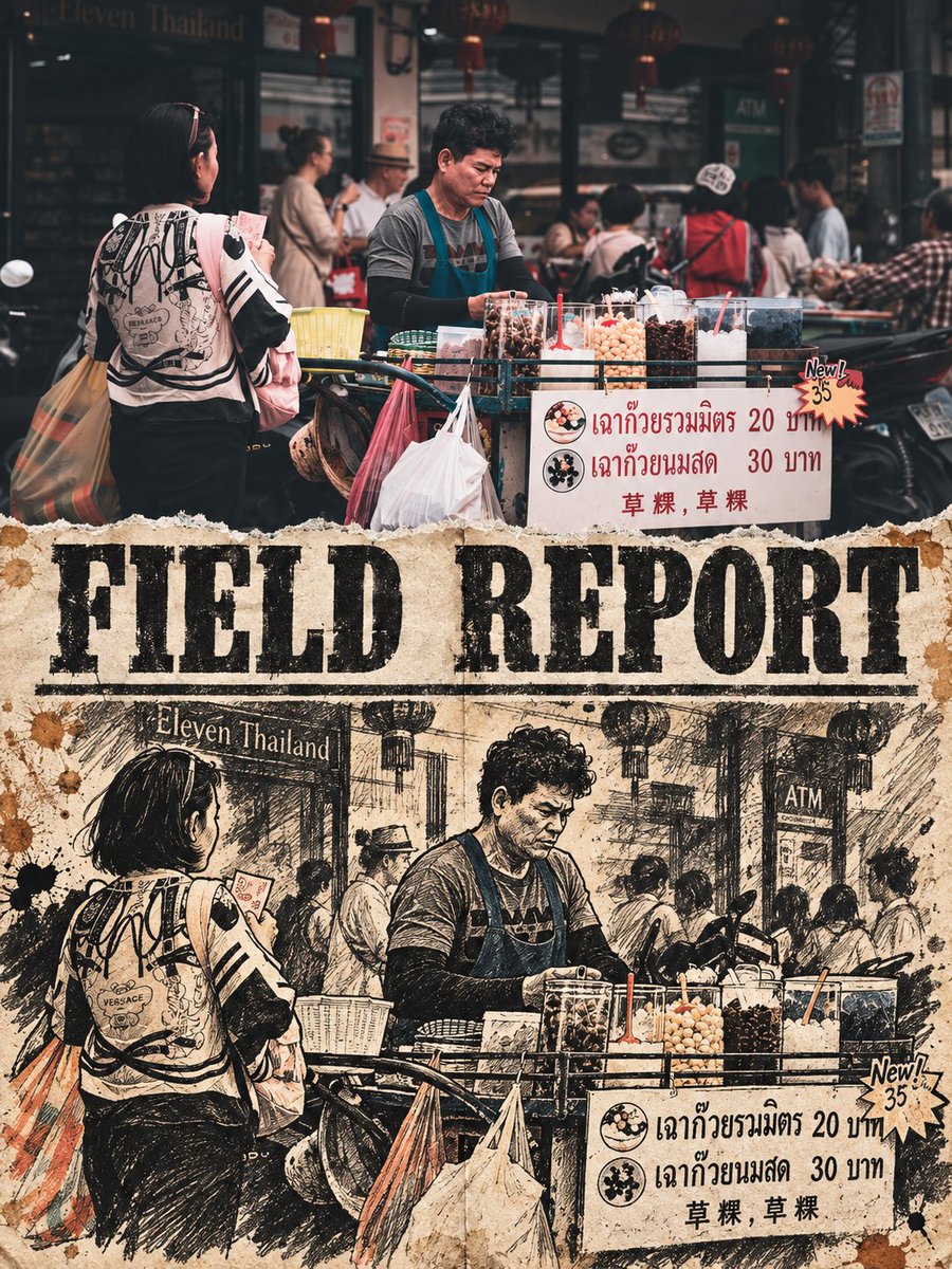 半幅真实街景半幅讽刺墨迹海报 - 图 3