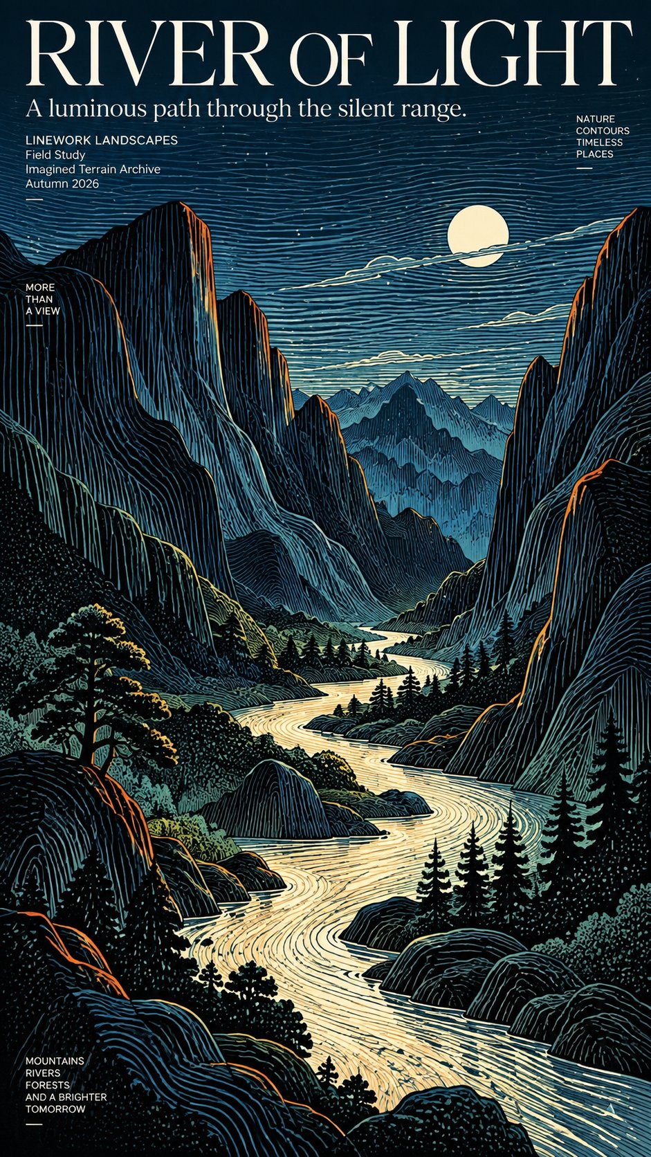 等高线地形图重塑的复古版画 - 图 2