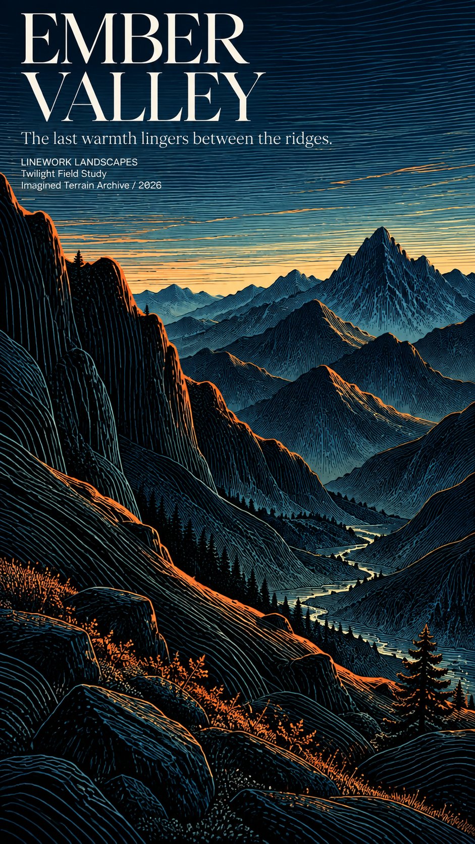 等高线地形图重塑的复古版画 - 图 3