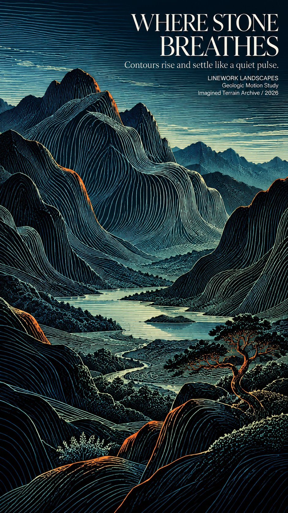 等高线地形图重塑的复古版画 - 图 4