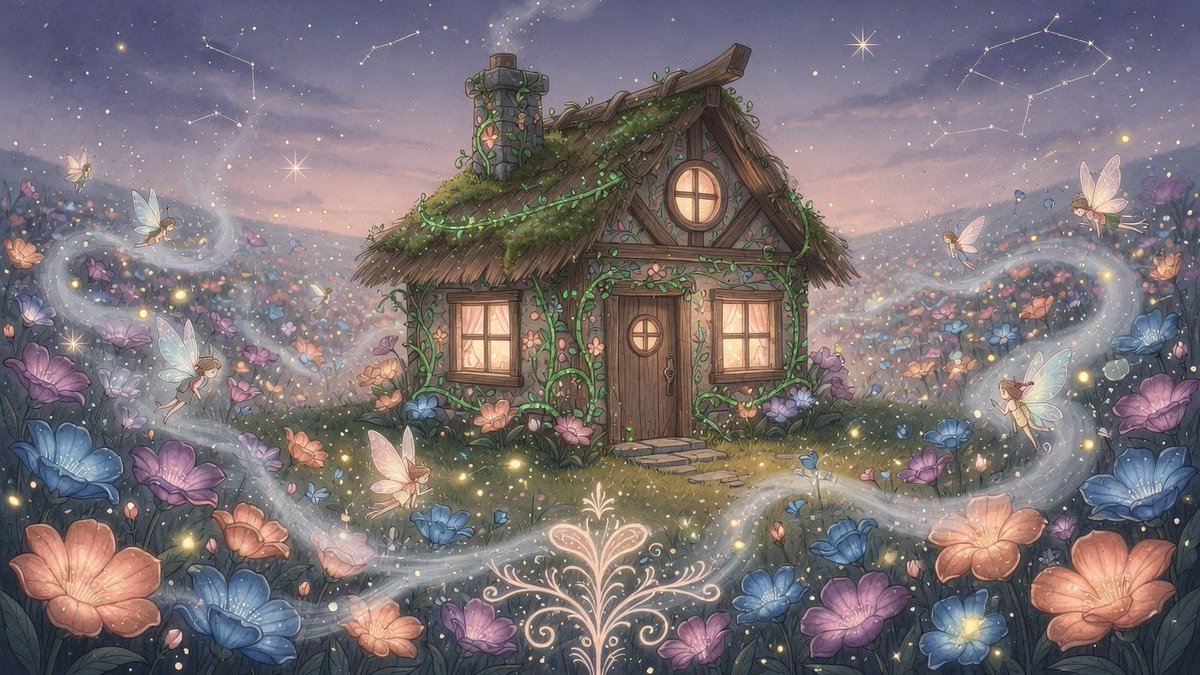春日花田中发光的魔法乡村小屋
