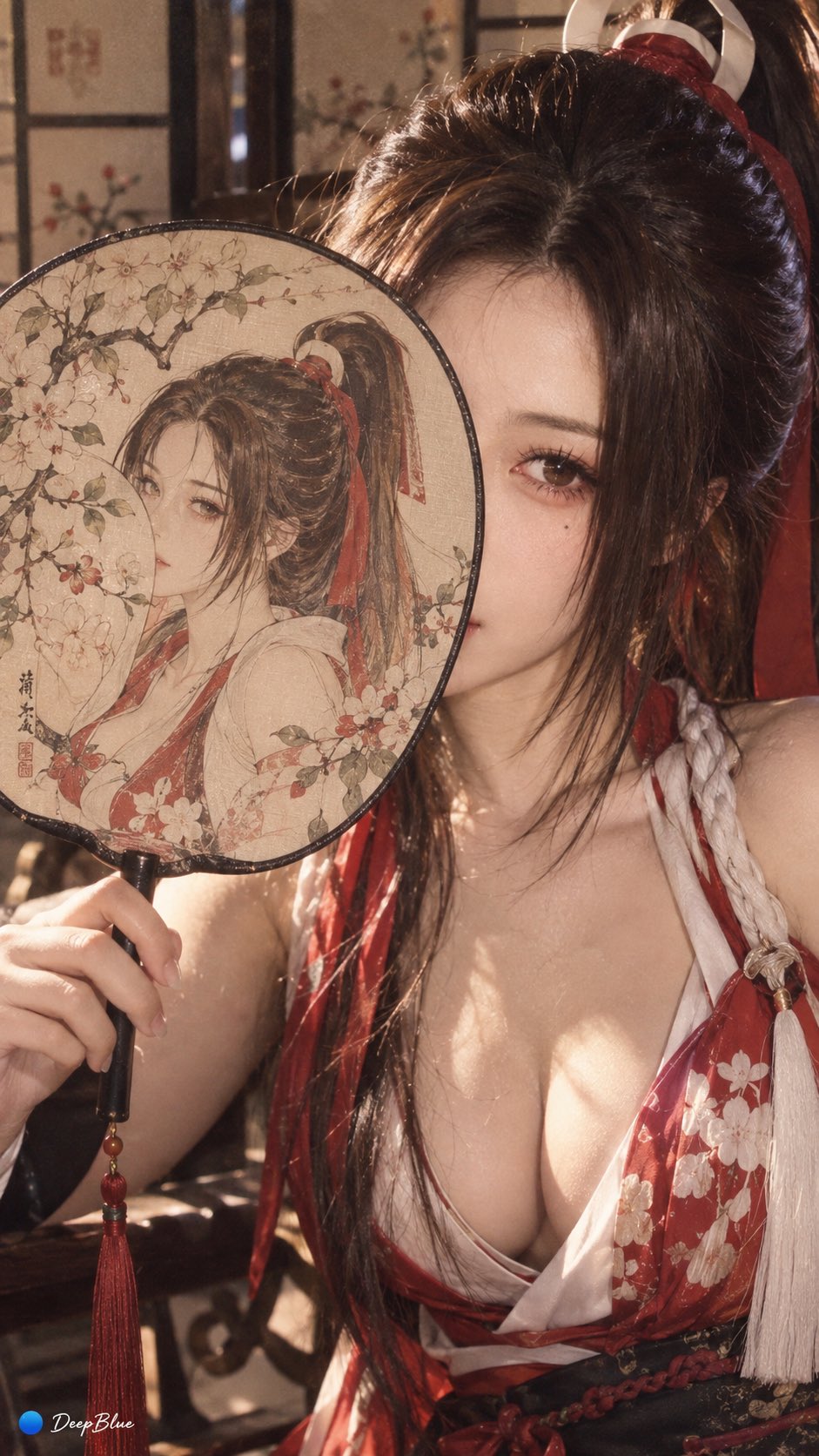 工笔扇半遮柔焦朦胧半面娇容 - 图 3