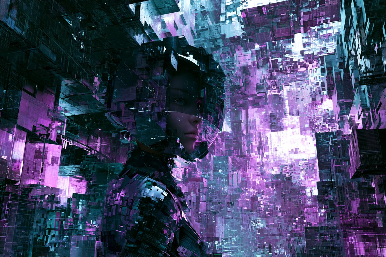 明黄与深蓝交织的量子变幻之城 - 图 2
