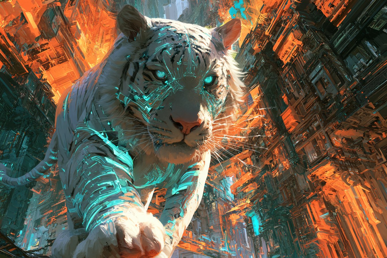 明黄与深蓝交织的量子变幻之城 - 图 3