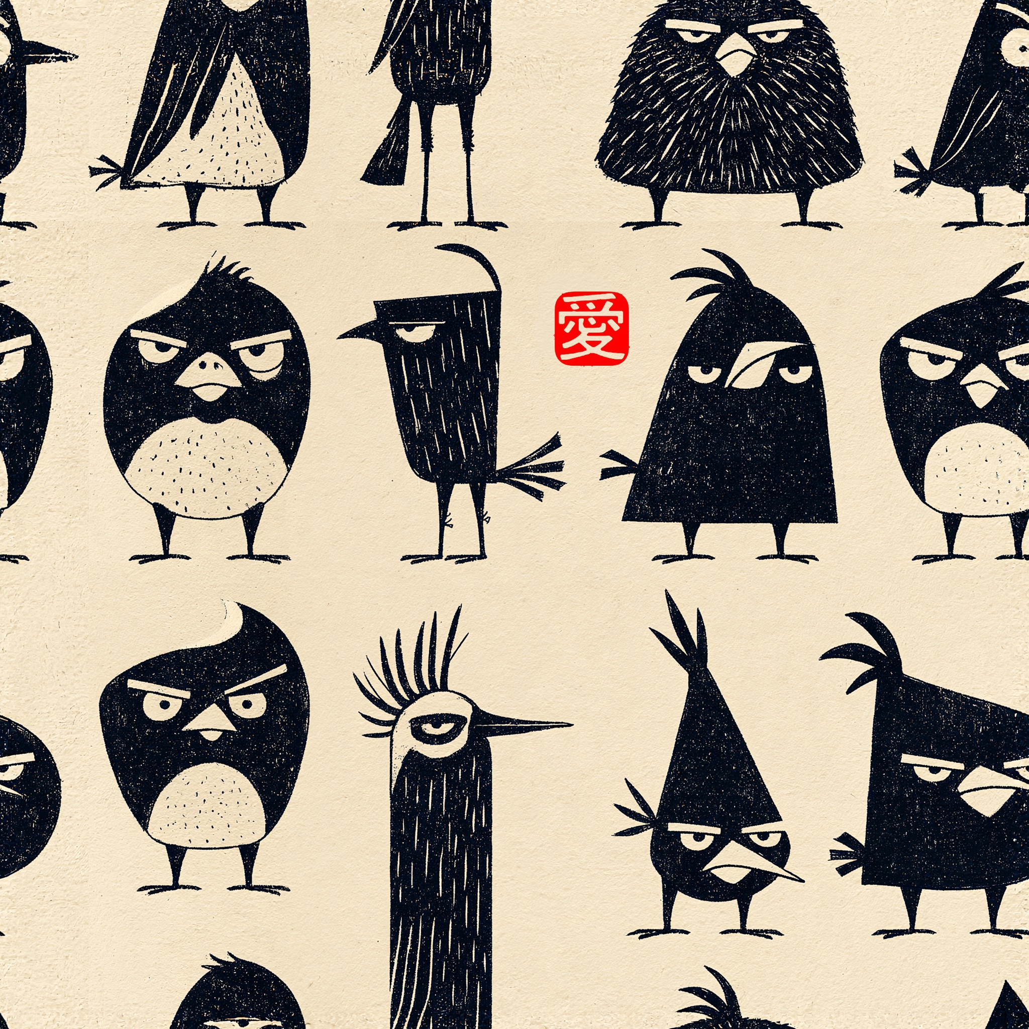 木刻纸艺风愤怒小鸟无缝拼接图 - 图 3