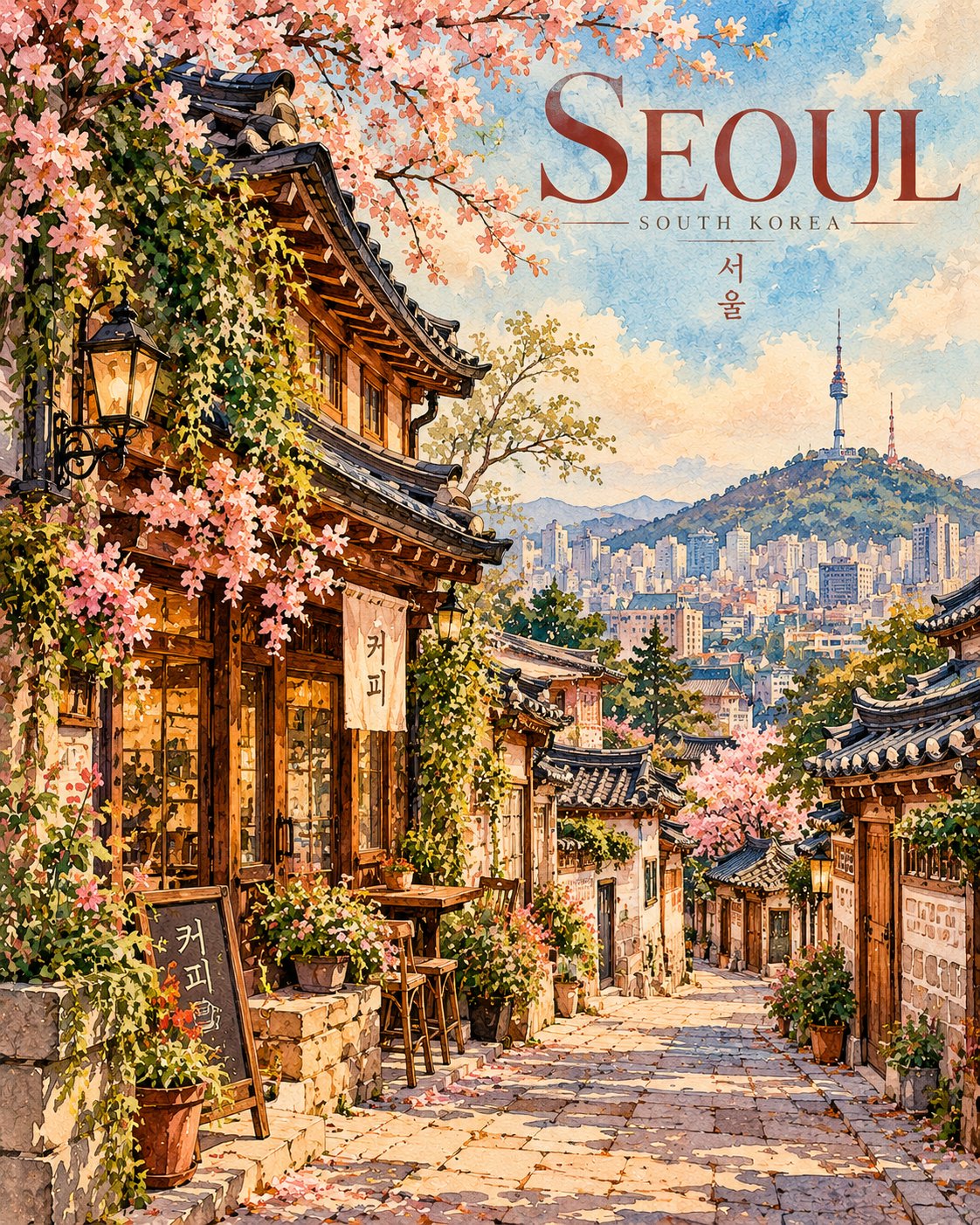复古水彩晕染的竖版城市旅行海报 - 图 2