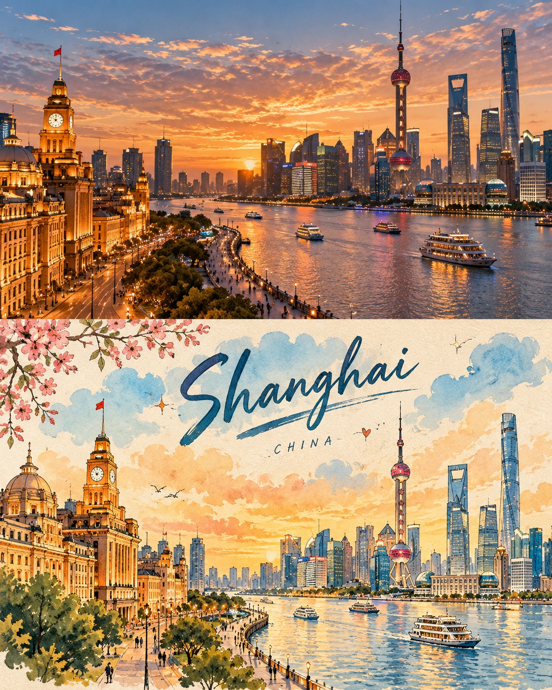 复古旅行海报:照片转插画模板