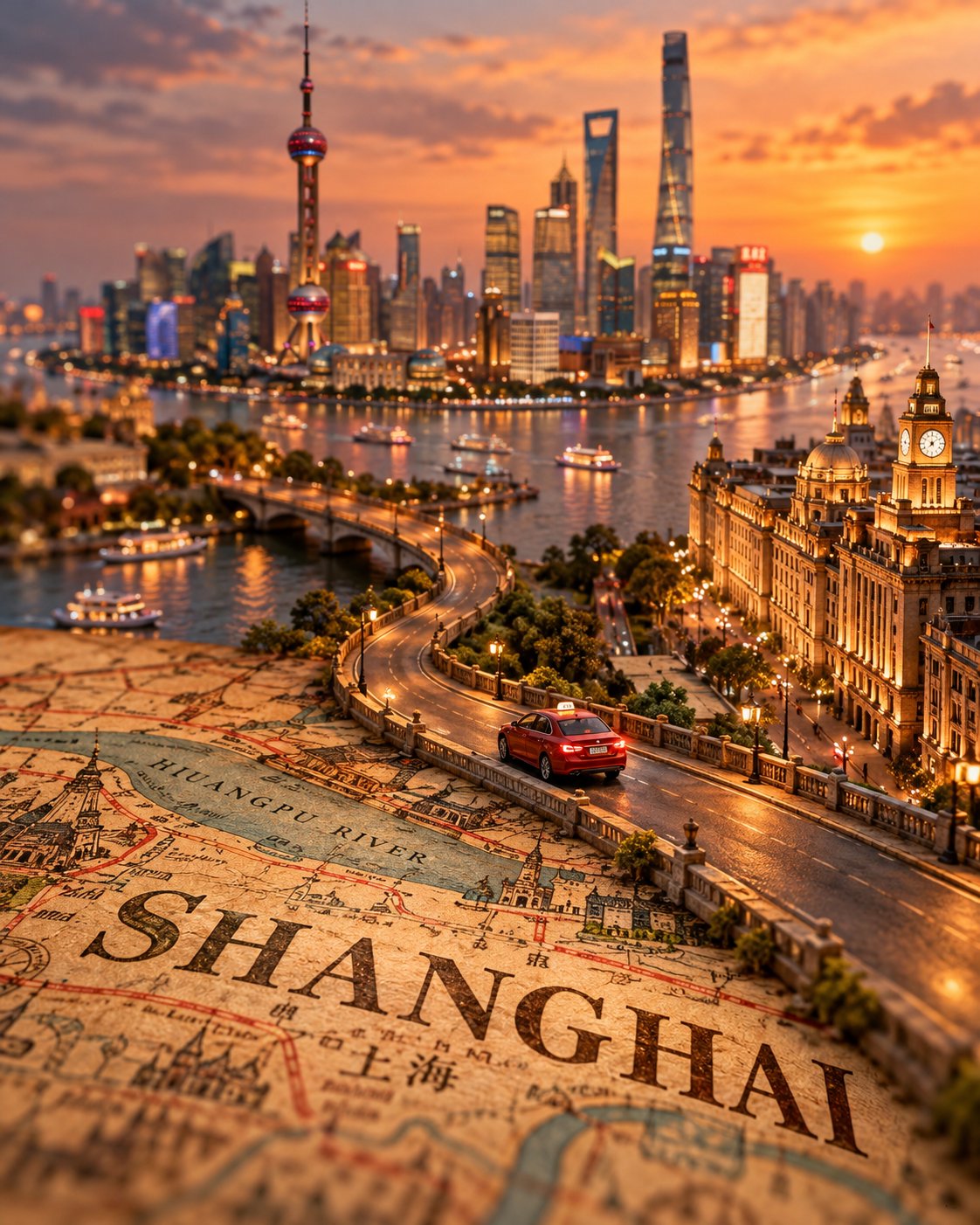 微缩移轴视角的城市旅行海报