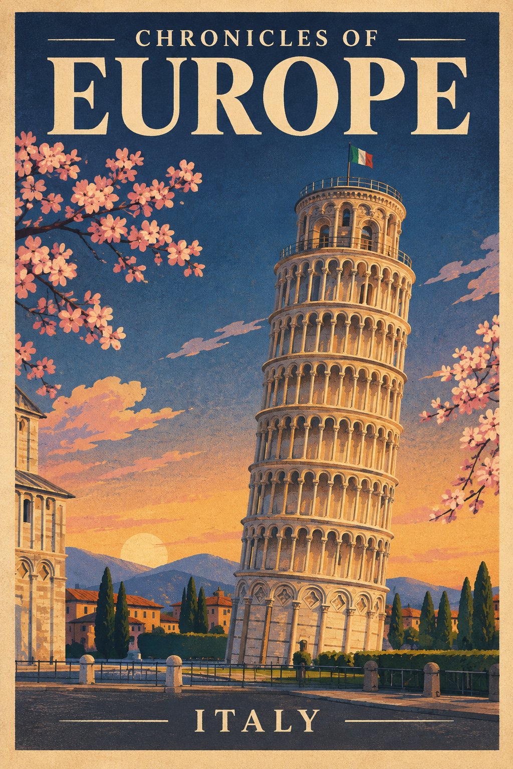 暮色余晖下的复古旅行地标海报 - 图 2