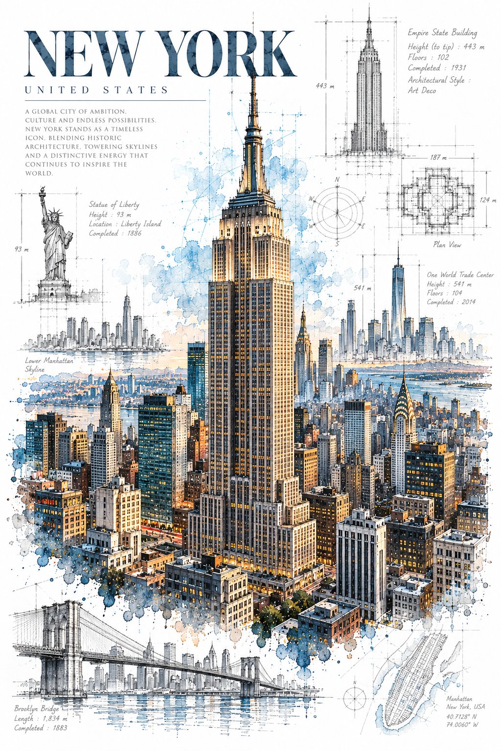 精准素描与水墨水彩交织的建筑海报 - 图 2
