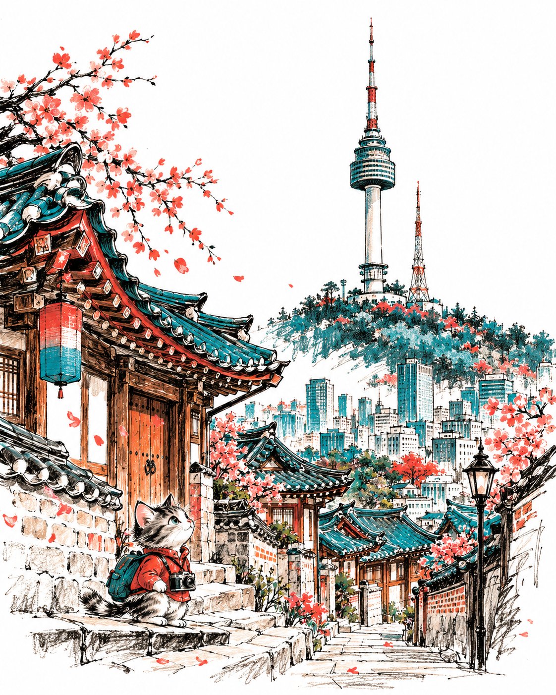 世纪中叶故事书里的倾斜地标