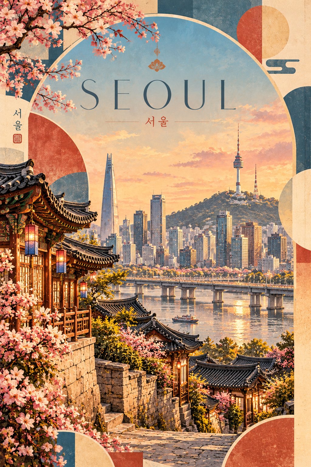 几何边框勾勒的复古写实风景 - 图 2