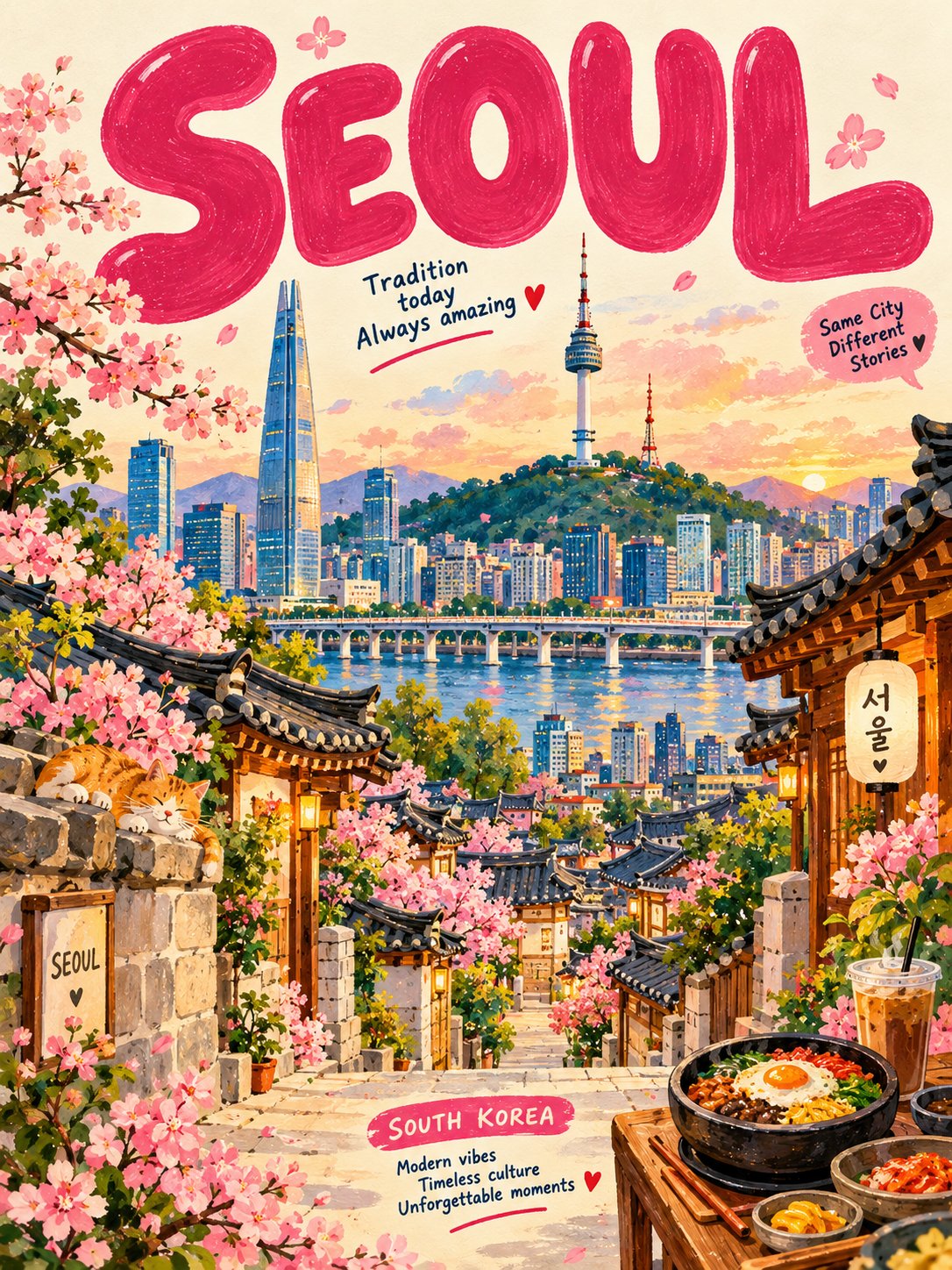 彩色气泡字装点的文具风插画 - 图 2