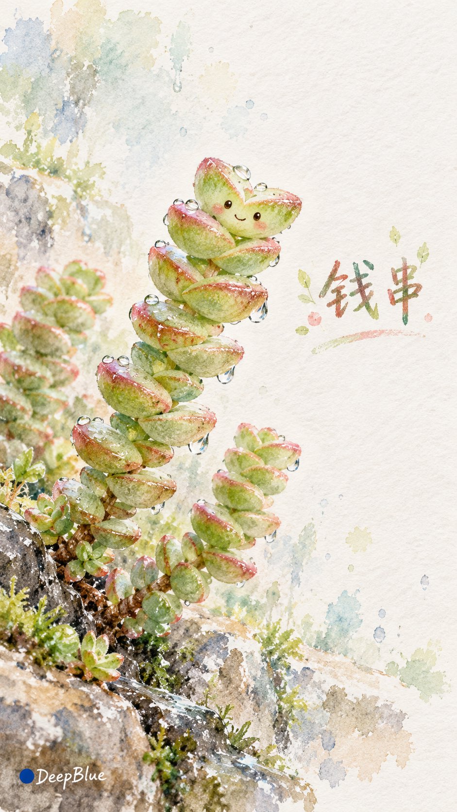 棉纸晕染的萌系拟人多肉粉彩画 - 图 3