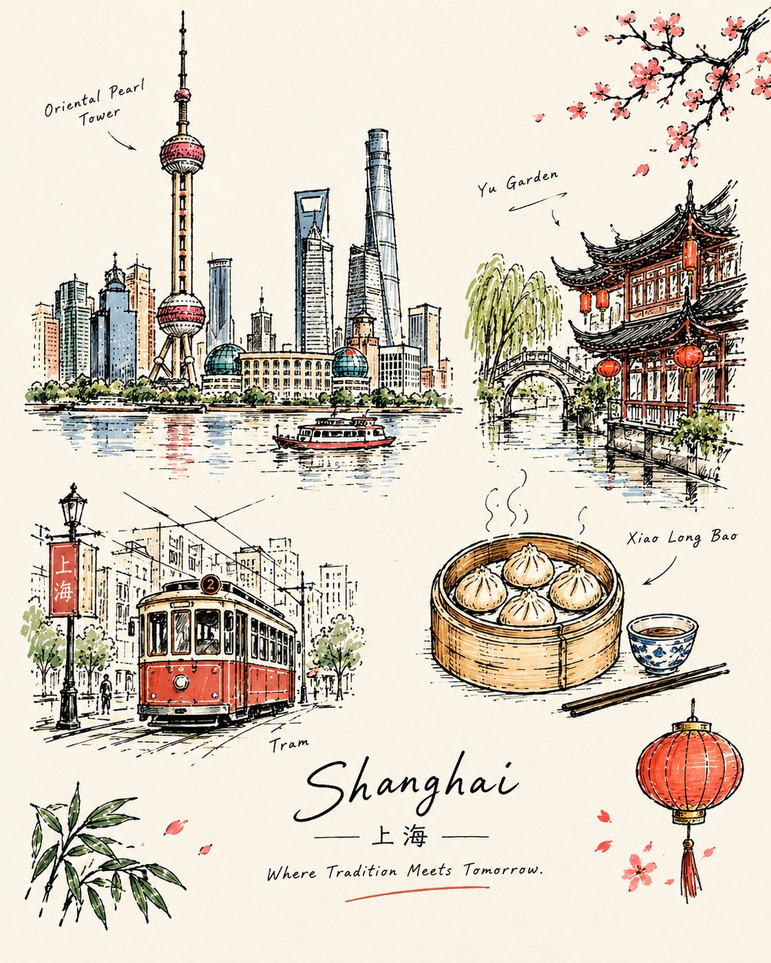 融合复古水墨的手绘旅行日记插画 - 图 3