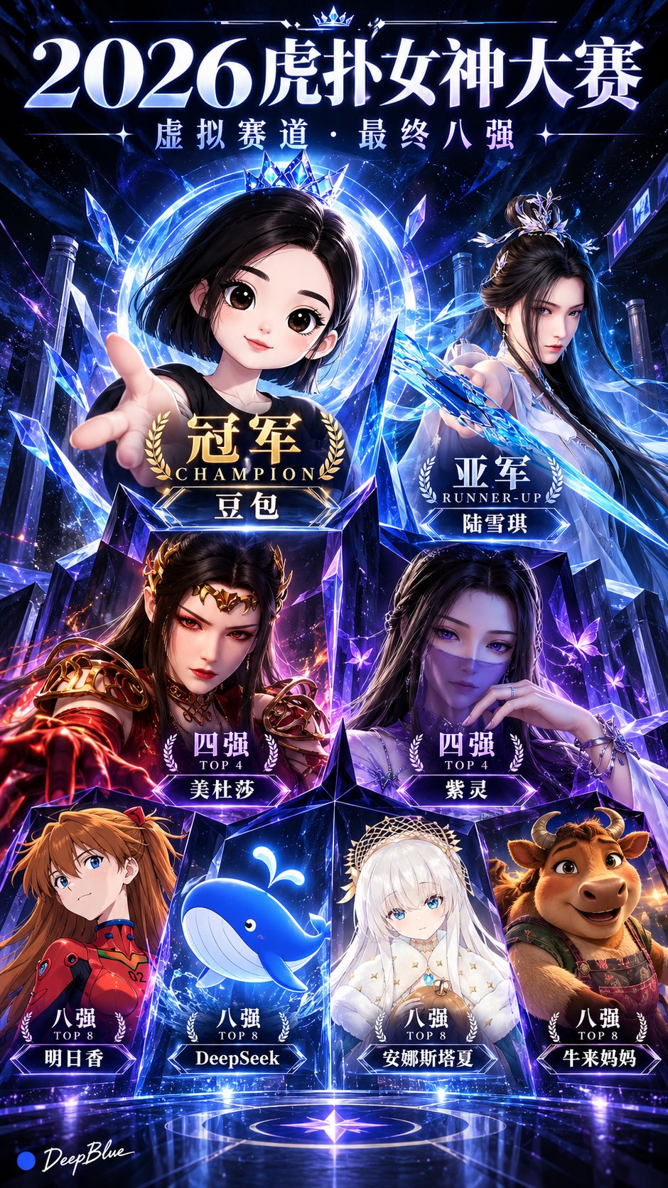 深海蓝与香槟金交织的虎扑女神冠军海报 - 图 2