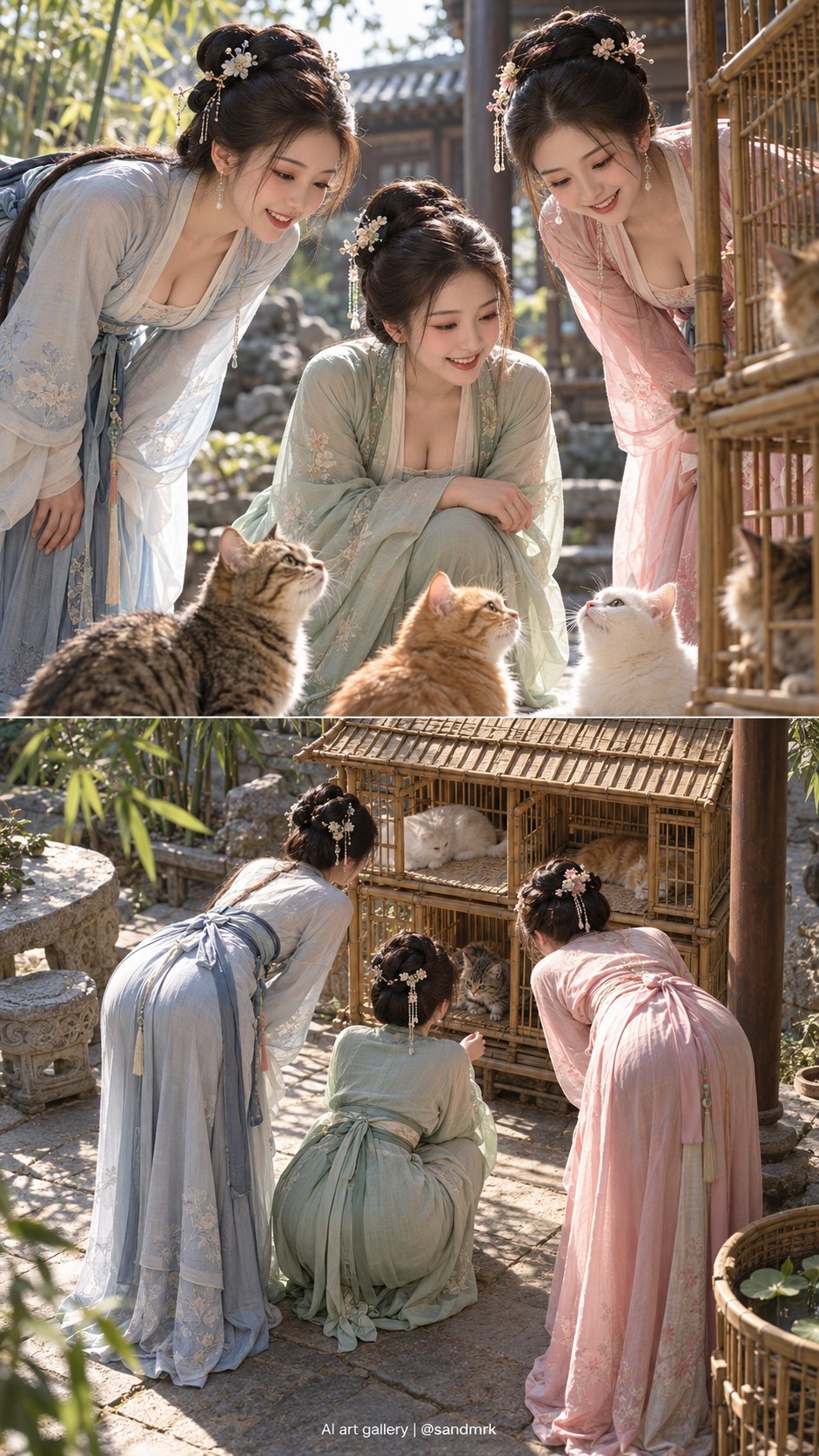 宋代仕女庭院观猫的超写实画卷 - 图 2