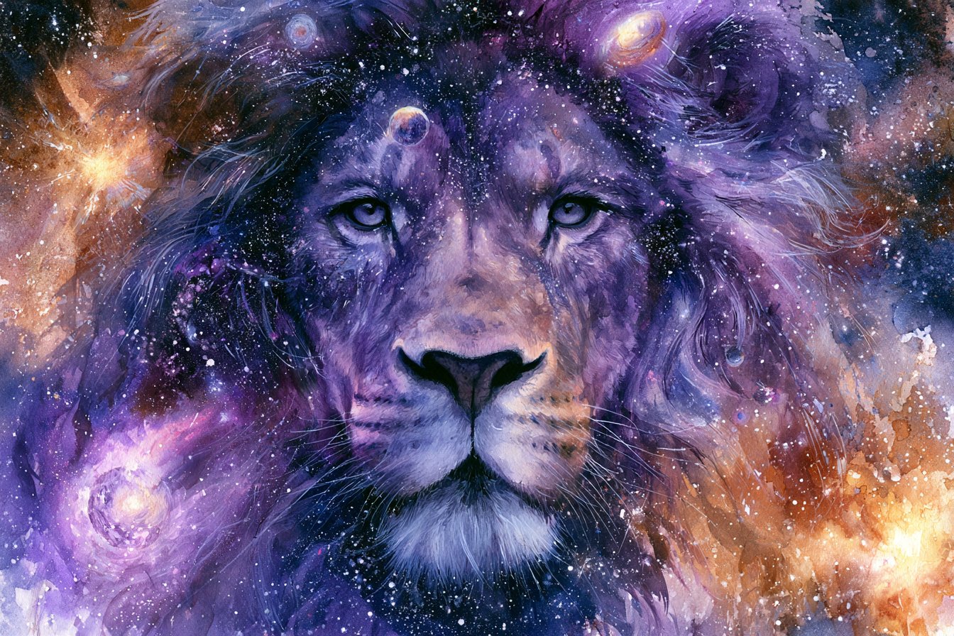 紫青水彩晕染的星系长发宇宙女神 - 图 3