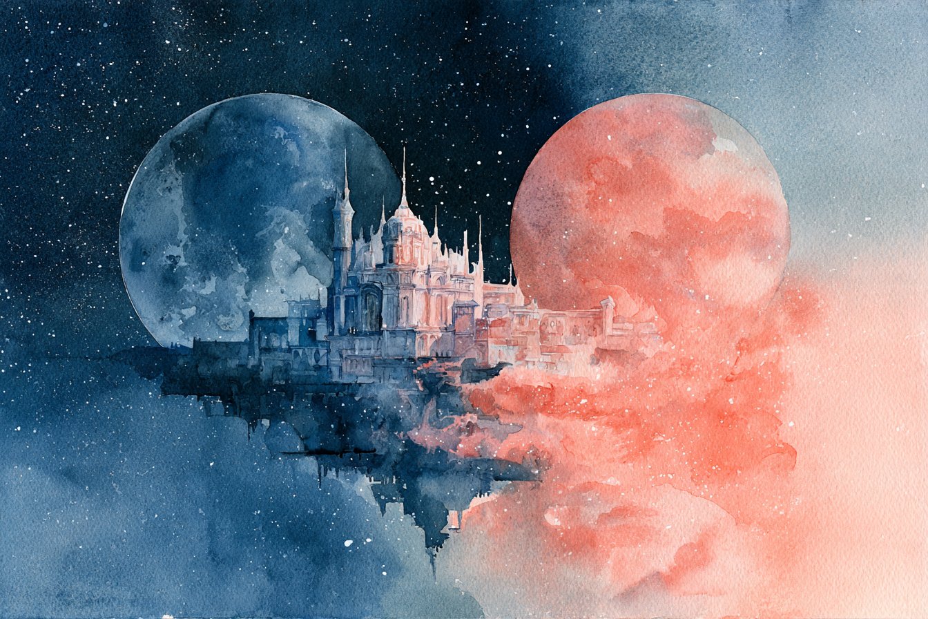 紫青水彩晕染的星系长发宇宙女神 - 图 4