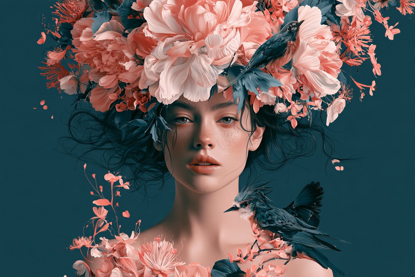 蕨叶缠绕沉睡狐狸的奇幻插画 - 图 2